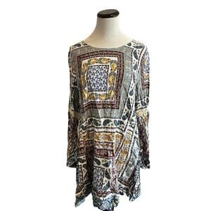 Women’s Boho Paisley Patchwork Long Sleeve Tunic Size L